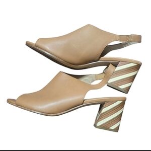 Eileen Fisher Bobbi Italian Leather Slingback Sandals  block heel with marquetry